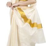 Women's Kerala Kasavu Golden Tissue Plain Saree  | Saree length: 6.25 Meters |