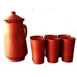 handicrafts ECO clay jar set with glass 1 litre