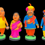 Indian Pure Mitti Clay Dolls Set of 4 | Golu Dolls | Maharashtrian Traditional Couple & Sons/Friends | Home Temple Decor, Navratri Golu Bommai, Showpiece