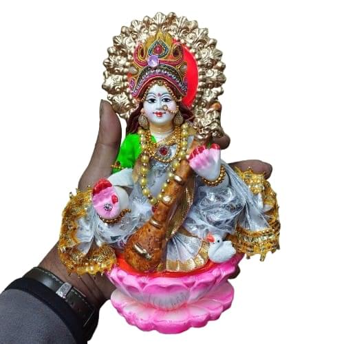 goddess saraswati idol clay  pooja room Statue for Saraswati Puja Basant Panchami Diwali